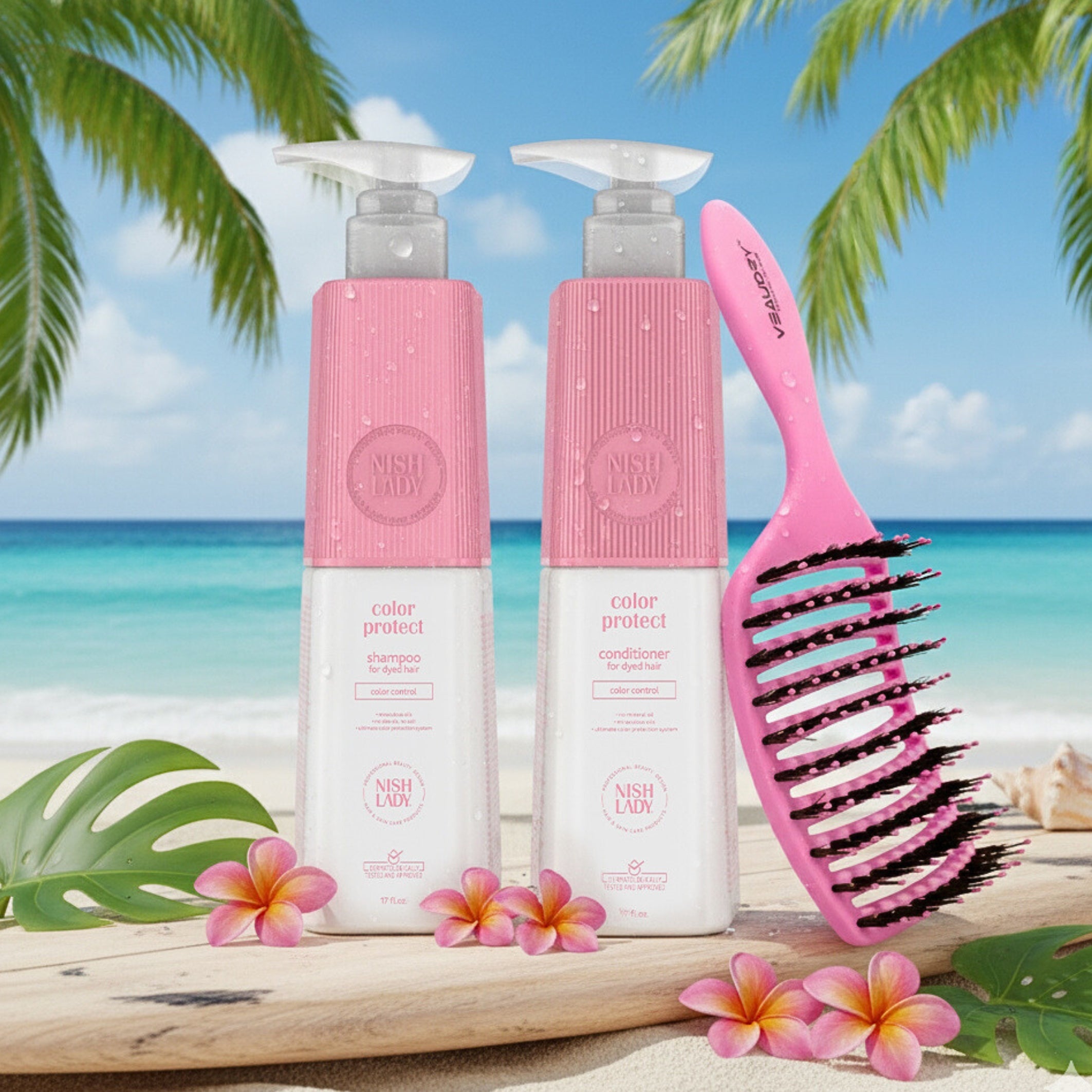 Color Protect Shampoo & Conditioner + Free Pink Veaudry MyDetangler Brush