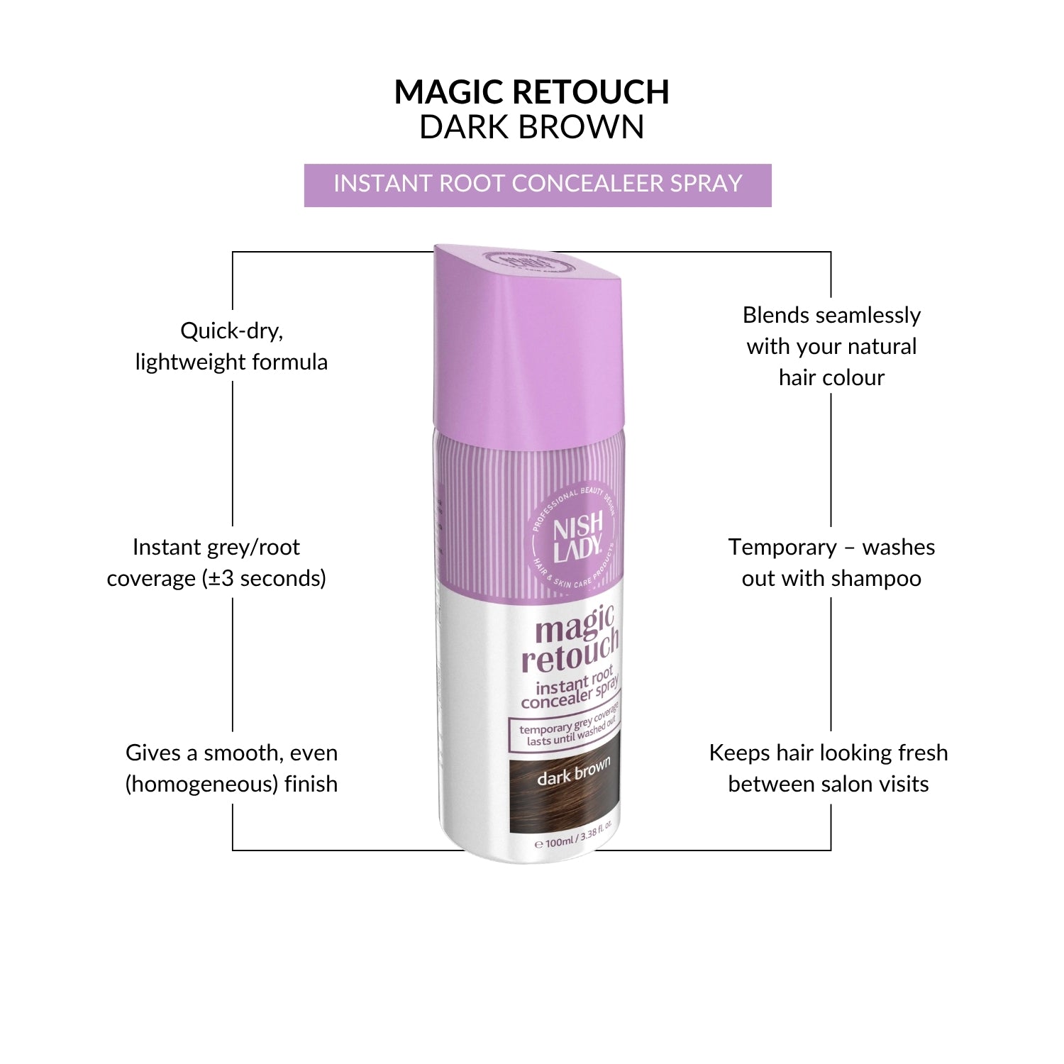 NishLady Root Spray Dark Brown - 100 ML