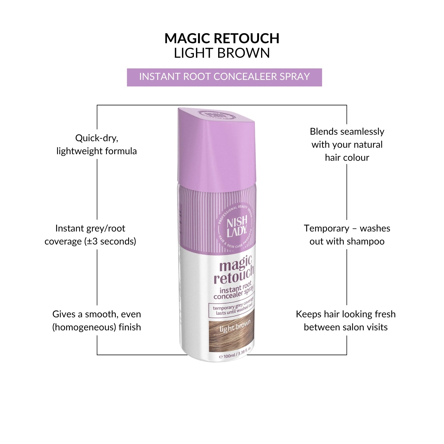 NishLady Root Spray Light Brown - 100 ML