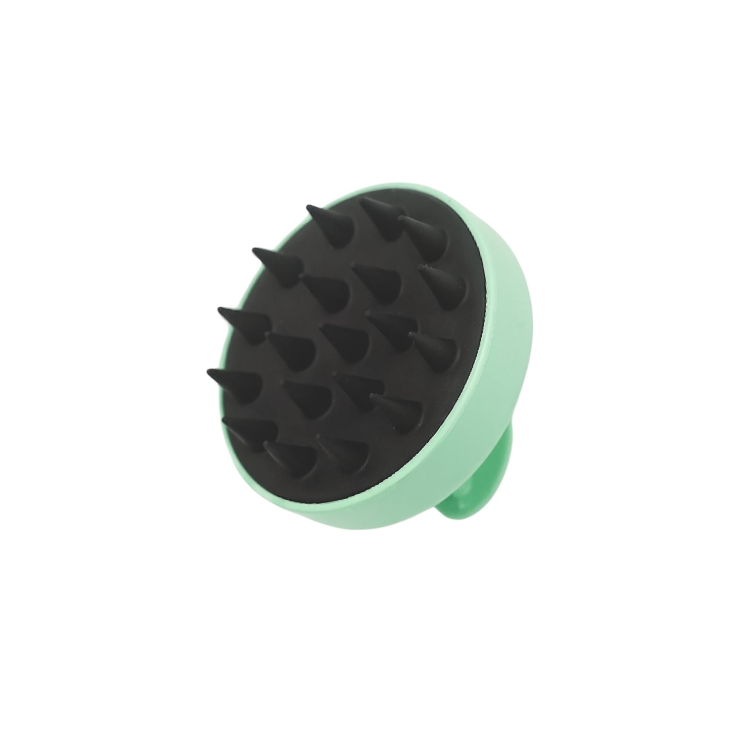 Green and black scalp massager on a white background