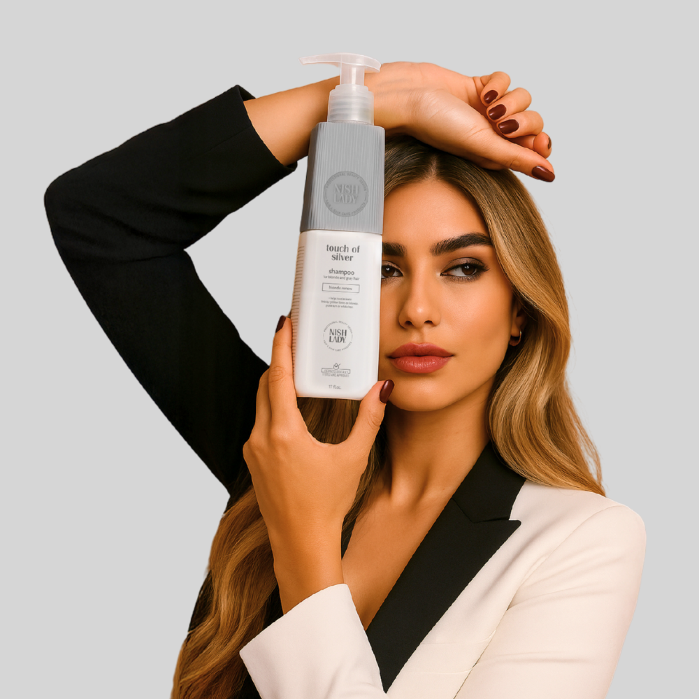 A lady with touch of silver shampoo